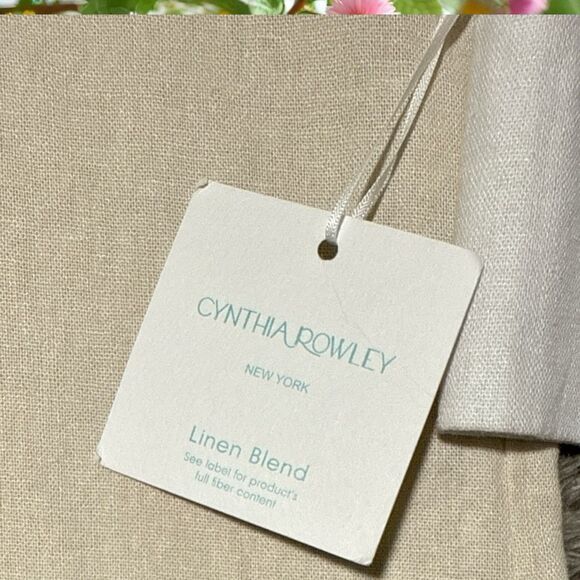 Cynthia Rowley Shirt XL Beige White Tunic Linen Blend Trim Minimalist NEW - Picture 6 of 7